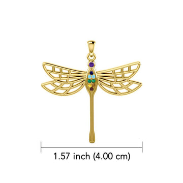Lovely Spiritual Chakra Dragonfly 14K Yellow Gold Pendant GPD4214 - Jewelry